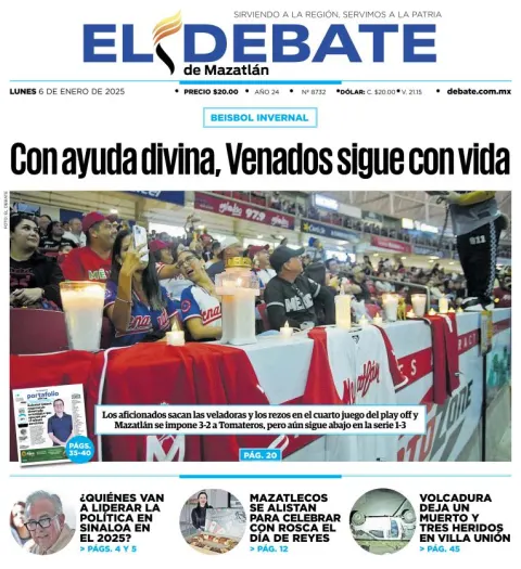 Portada de El Debate de Mazatlán