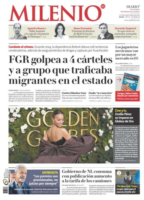 Portada de Milenio Monterrey del lunes, 6 de enero de 2025
