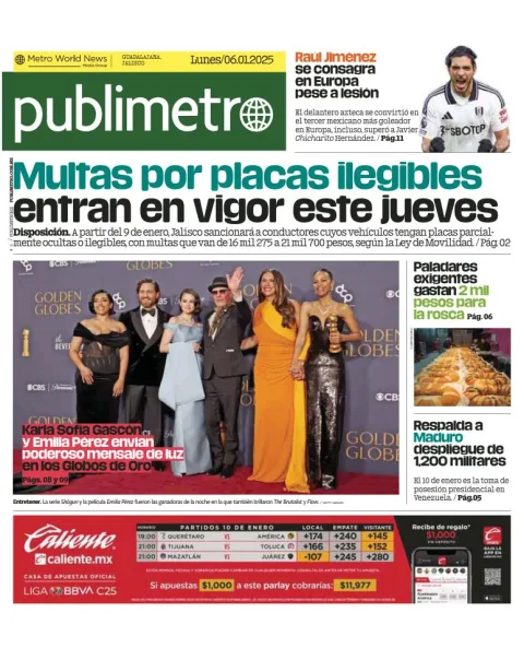 Portada de Publimetro Guadalajara del lunes, 6 de enero de 2025
