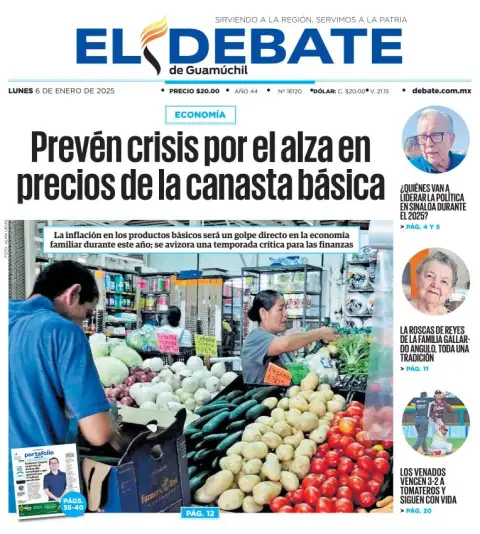 Portada de El Debate de Guamúchil del lunes, 6 de enero de 2025