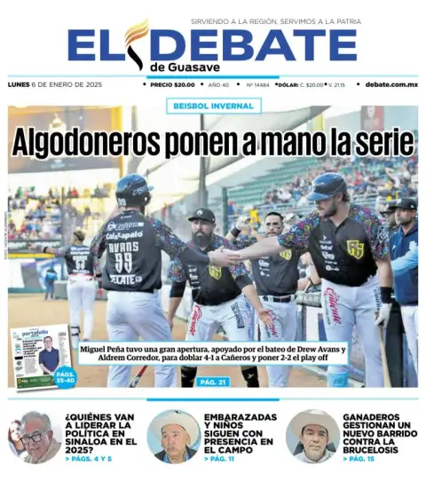 Portada de El Debate de Guasave del lunes, 6 de enero de 2025