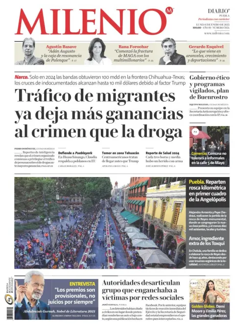 Portada de Milenio Puebla del lunes, 6 de enero de 2025