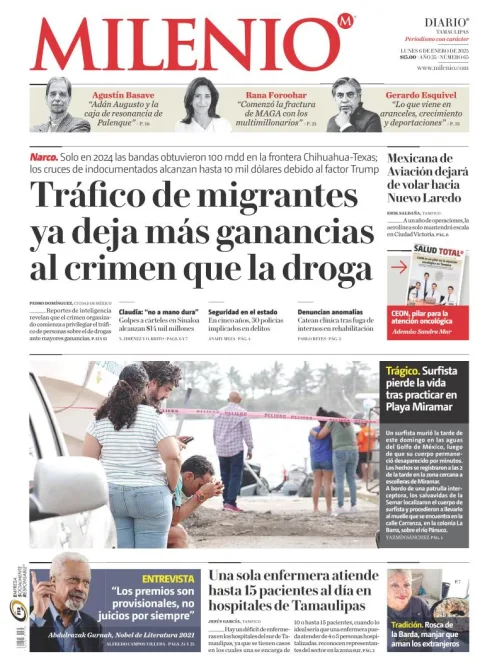 Portada de Milenio Tamaulipas del lunes, 6 de enero de 2025