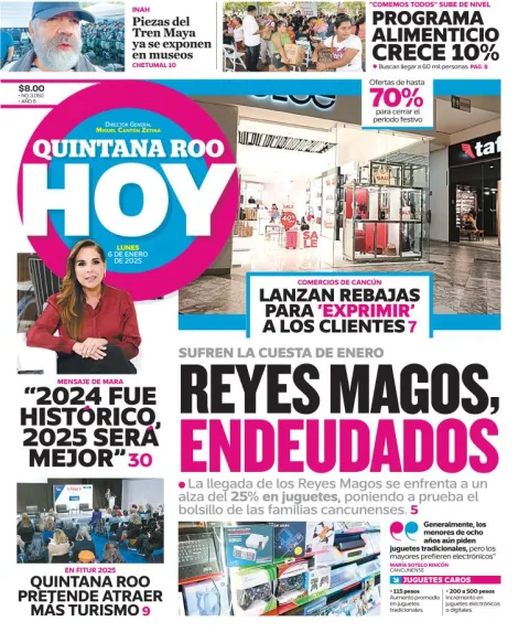 Portada de Quintana Roo Hoy del lunes, 6 de enero de 2025