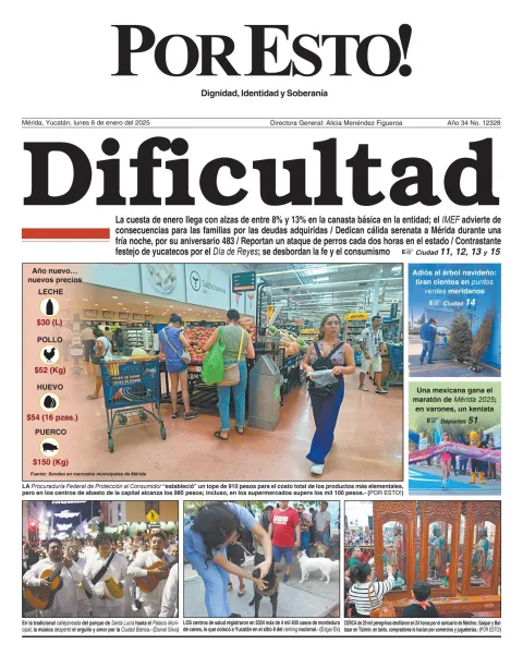 Portada de Por Esto (merida, Yucatan) del lunes, 6 de enero de 2025