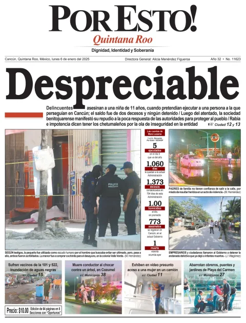 Portada de Por Esto (quintana Roo Cancun) del lunes, 6 de enero de 2025