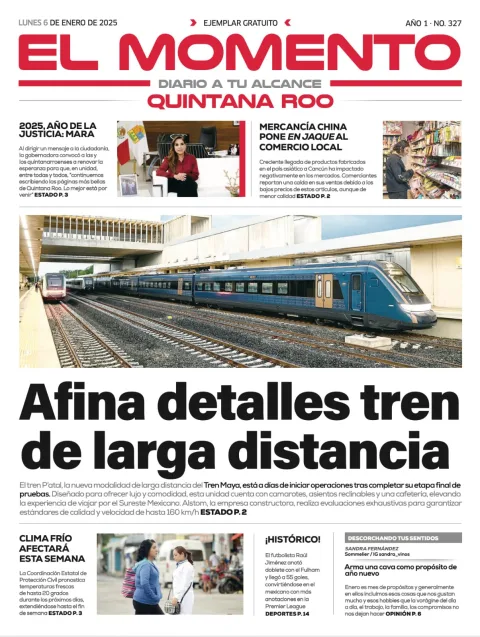 Portada de El Momento Quintana Roo del lunes, 6 de enero de 2025