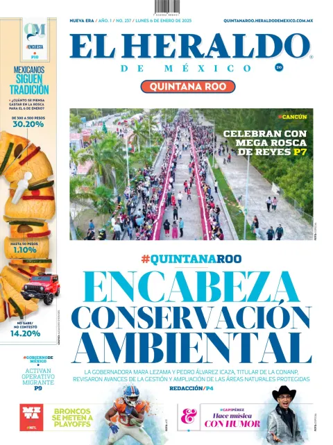 Portada de El Heraldo de Mexico Quintana Roo del lunes, 6 de enero de 2025