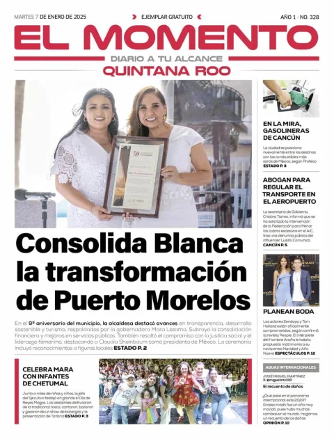 Portada de El Momento Quintana Roo del martes, 7 de enero de 2025