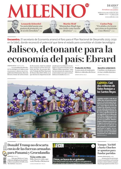 Portada de Milenio Jalisco del miércoles, 8 de enero de 2025