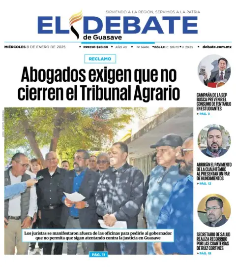Portada de El Debate de Guasave del miércoles, 8 de enero de 2025