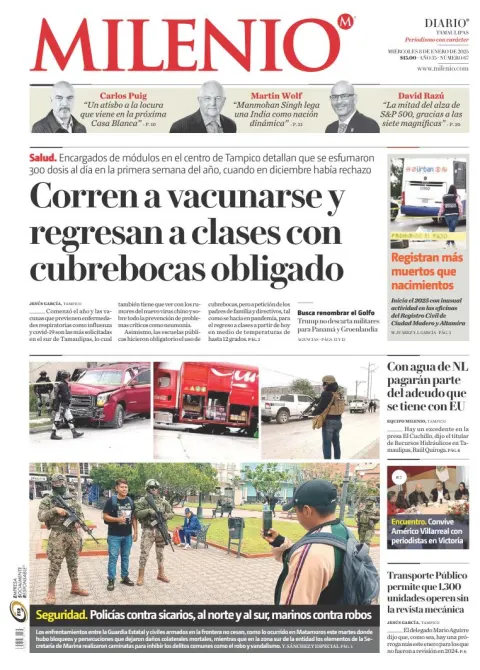 Portada de Milenio Tamaulipas del miércoles, 8 de enero de 2025