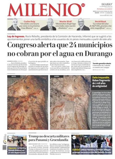 Portada de Milenio Laguna del miércoles, 8 de enero de 2025