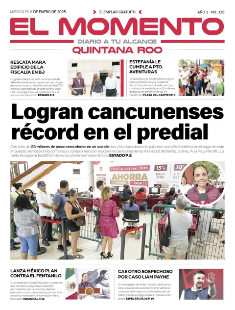 Portada de El Momento Quintana Roo del miércoles, 8 de enero de 2025