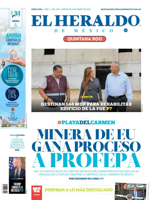 Portada de El Heraldo de Mexico Quintana Roo del miércoles, 8 de enero de 2025