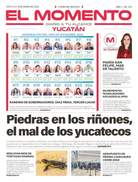 Portada de El Momento Yucatan del miércoles, 8 de enero de 2025