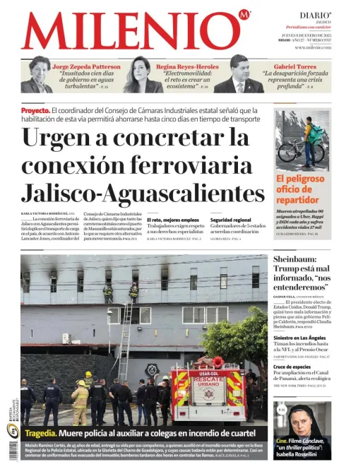 Portada de Milenio Jalisco del jueves, 9 de enero de 2025