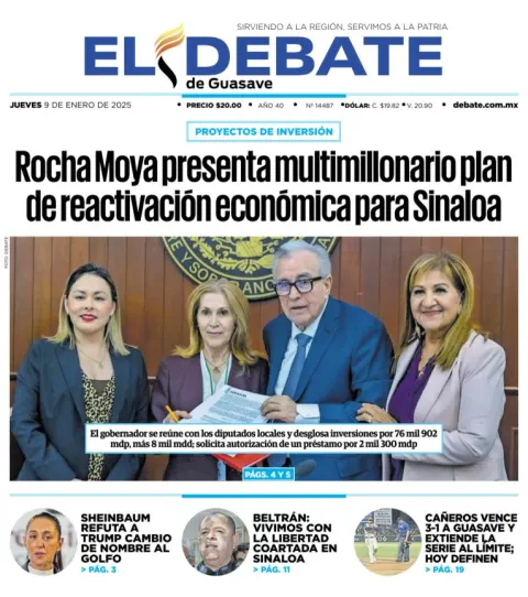 Portada de El Debate de Guasave del jueves, 9 de enero de 2025