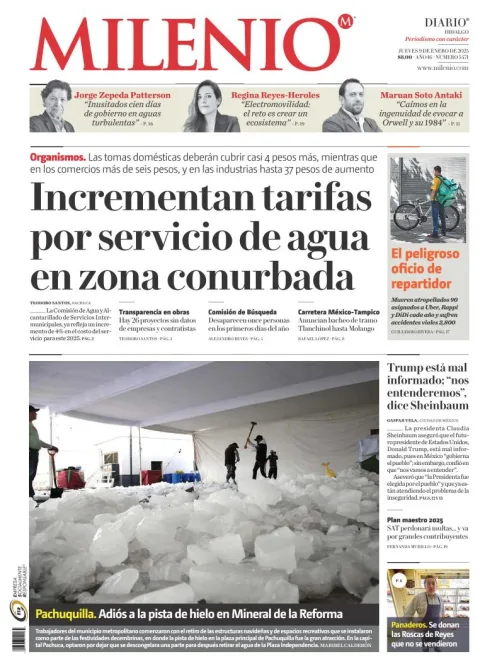 Portada de Milenio Hidalgo del jueves, 9 de enero de 2025