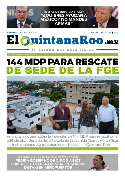Portada de El Quintana Roo (portada) del miércoles, 8 de enero de 2025