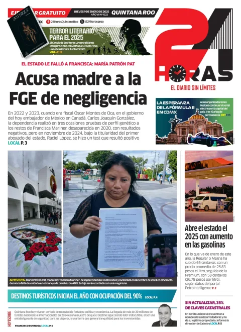 Portada de 24 Horas Quintana Roo del jueves, 9 de enero de 2025
