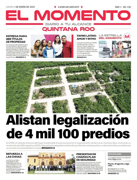 Portada de El Momento Quintana Roo del jueves, 9 de enero de 2025
