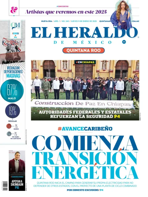 Portada de El Heraldo de Mexico Quintana Roo del jueves, 9 de enero de 2025