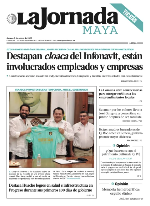 Portada de La Jornada Maya Yucatán del jueves, 9 de enero de 2025