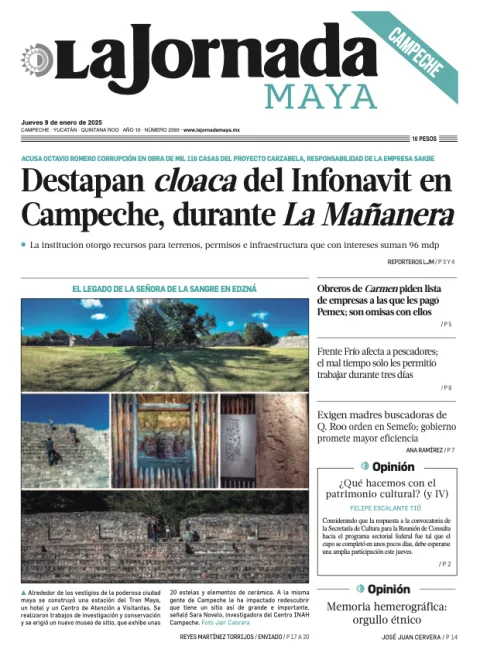Portada de La Jornada Maya Campeche del jueves, 9 de enero de 2025