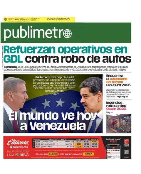 Portada de Publimetro Guadalajara del viernes, 10 de enero de 2025