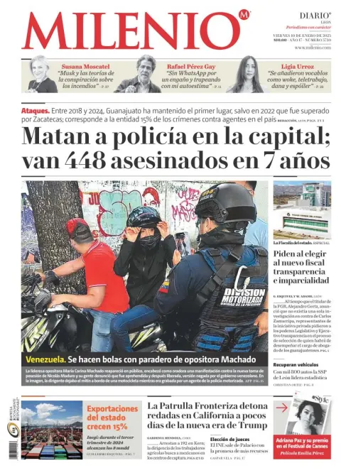 Portada de Milenio León del viernes, 10 de enero de 2025