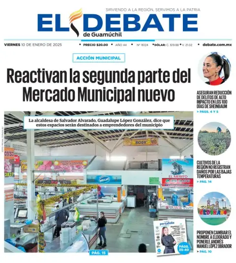 Portada de El Debate de Guamúchil del viernes, 10 de enero de 2025