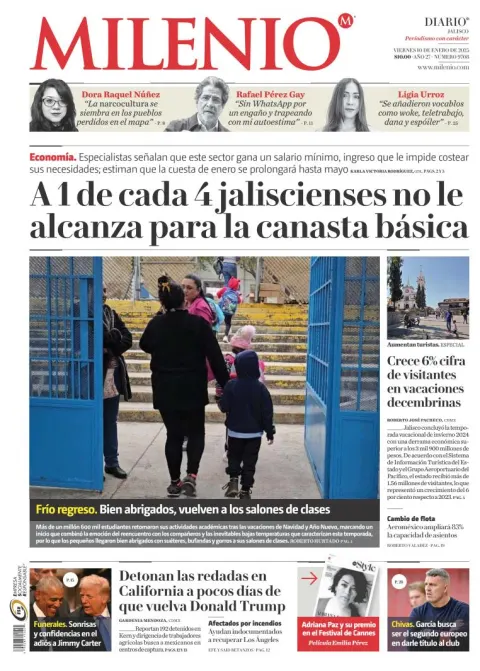 Portada de Milenio Jalisco del viernes, 10 de enero de 2025