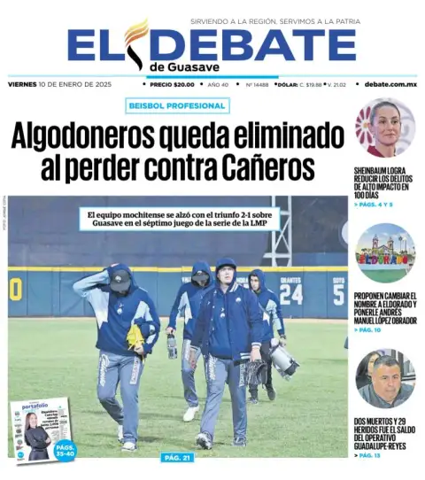 Portada de El Debate de Guasave del viernes, 10 de enero de 2025
