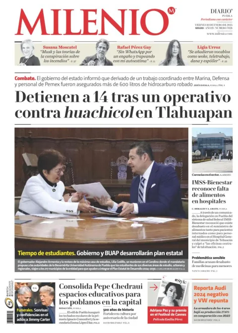 Portada de Milenio Puebla del viernes, 10 de enero de 2025