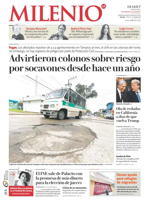 Portada de Milenio Tamaulipas del viernes, 10 de enero de 2025