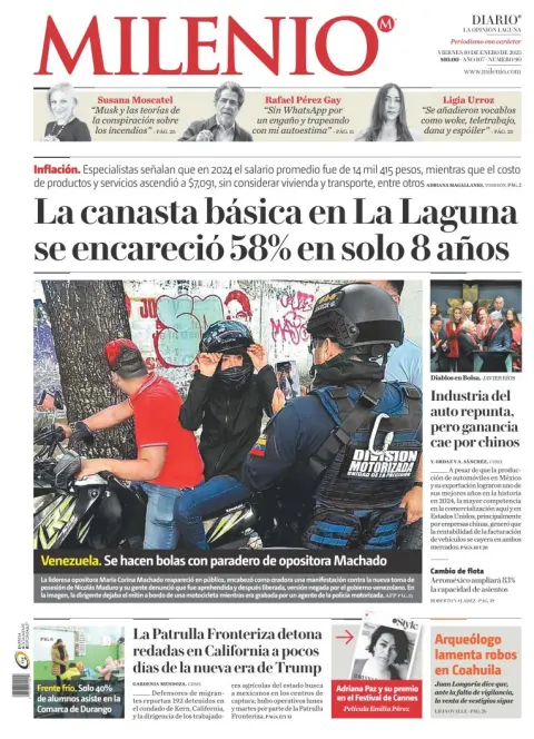 Portada de Milenio Laguna del viernes, 10 de enero de 2025