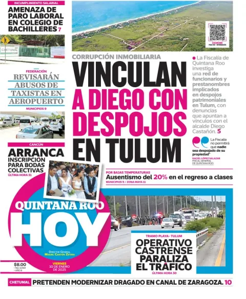 Portada de Quintana Roo Hoy del viernes, 10 de enero de 2025