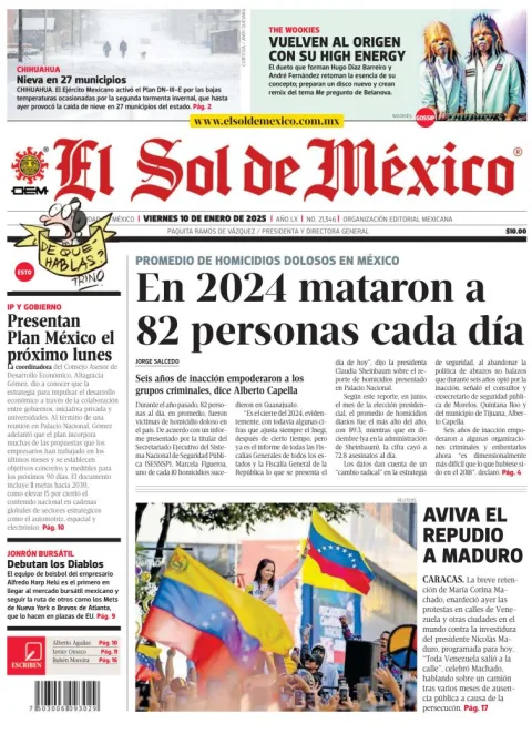 Portada de El Sol de México del viernes, 10 de enero de 2025