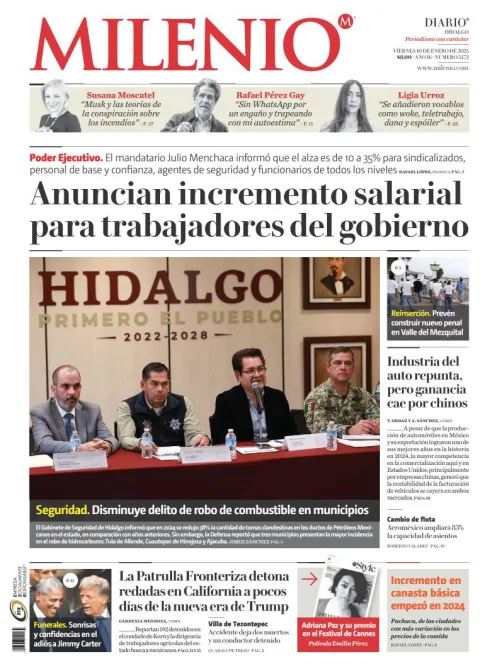 Portada de Milenio Hidalgo del viernes, 10 de enero de 2025