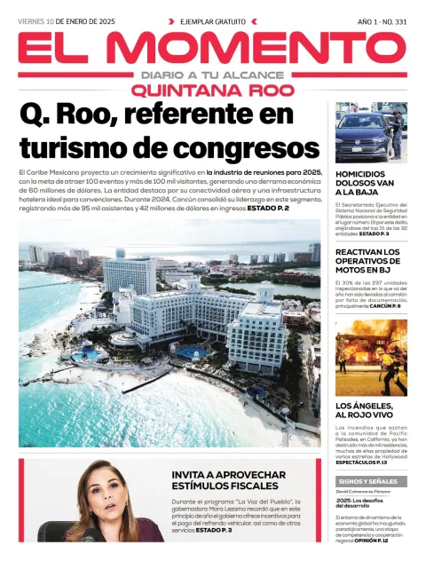 Portada de El Momento Quintana Roo del viernes, 10 de enero de 2025