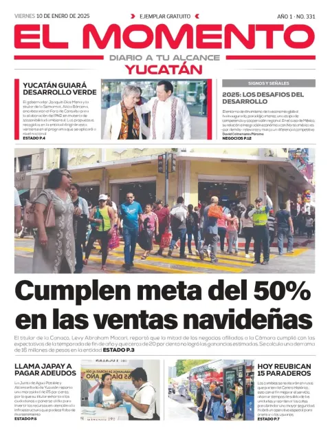 Portada de El Momento Yucatan del viernes, 10 de enero de 2025