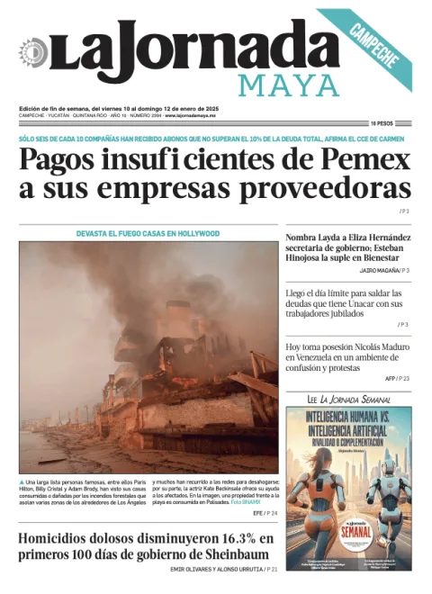 Portada de La Jornada Maya Campeche del viernes, 10 de enero de 2025
