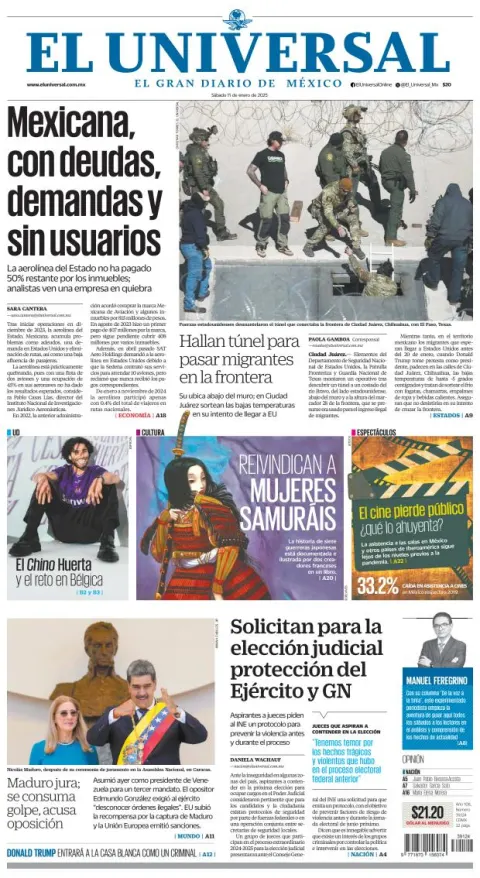 Portada de El Universal