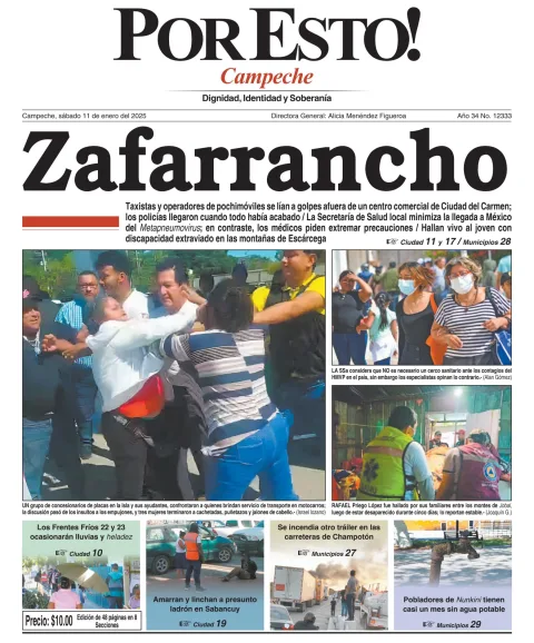 Portada de Por Esto (campeche) del sábado, 11 de enero de 2025