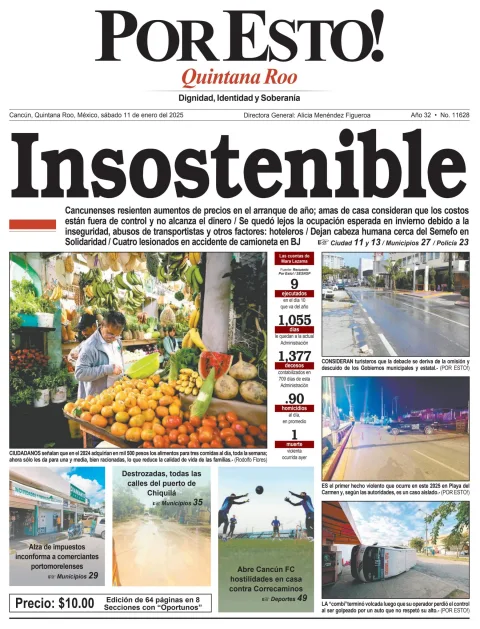 Portada de Por Esto (quintana Roo Cancun) del sábado, 11 de enero de 2025