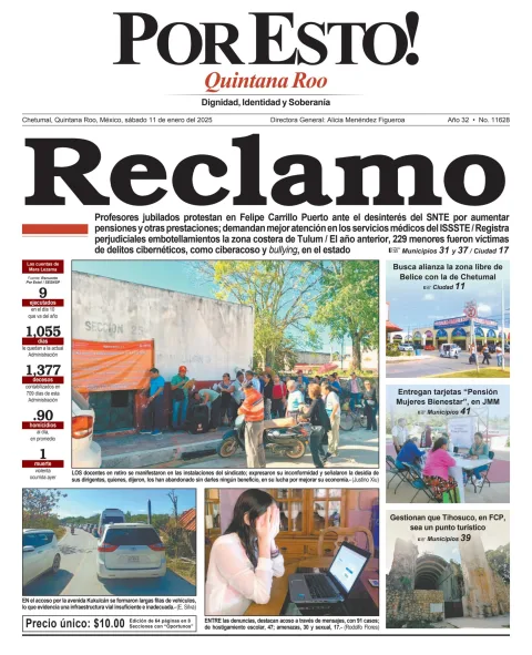 Portada de Por Esto (quintana Roo Chetumal) del sábado, 11 de enero de 2025