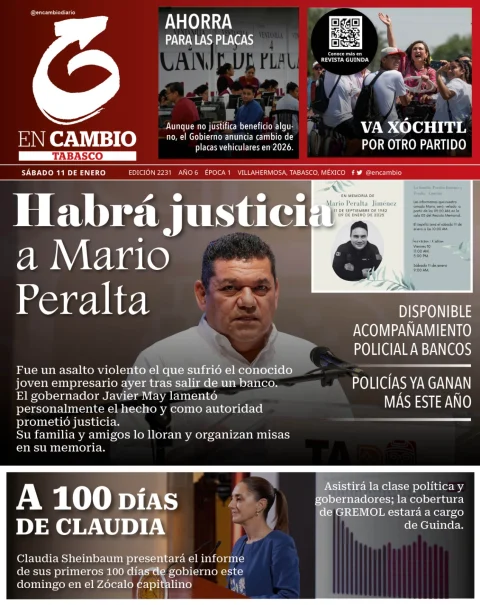 Portada de En Cambio (tabasco) del sábado, 11 de enero de 2025