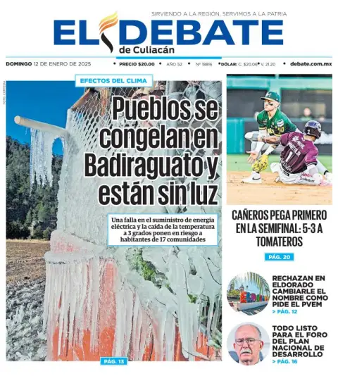 Portada de El Debate de Culiacán