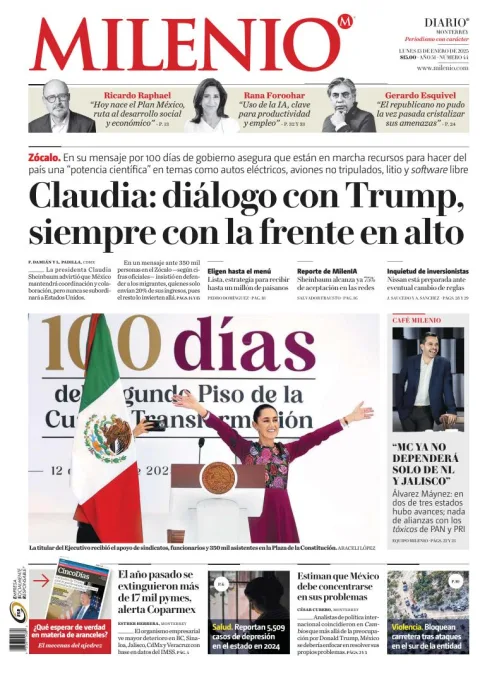Portada de Milenio Monterrey del lunes, 13 de enero de 2025